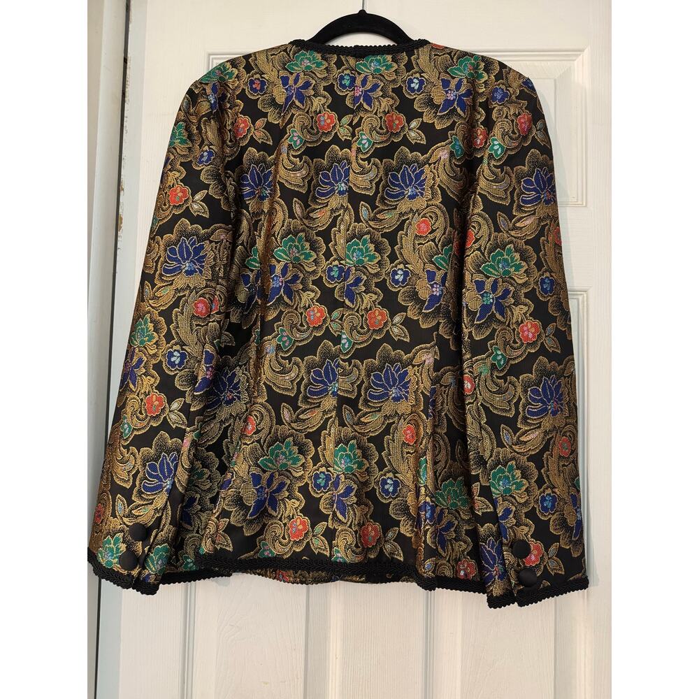 Talbots Kathryn Conover Metallic Gold Brocade Floral Evening Jacket Blazer 14 - Picture 3 of 7